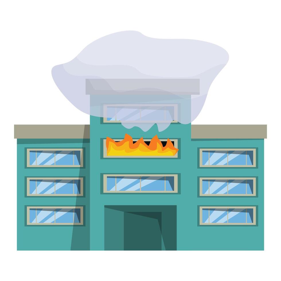 Fire burning office building with smoke billowing out windows vector
