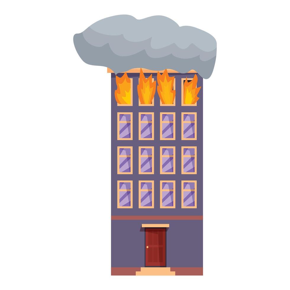 Burning building with smoke coming out of windows is consumed by fire vector