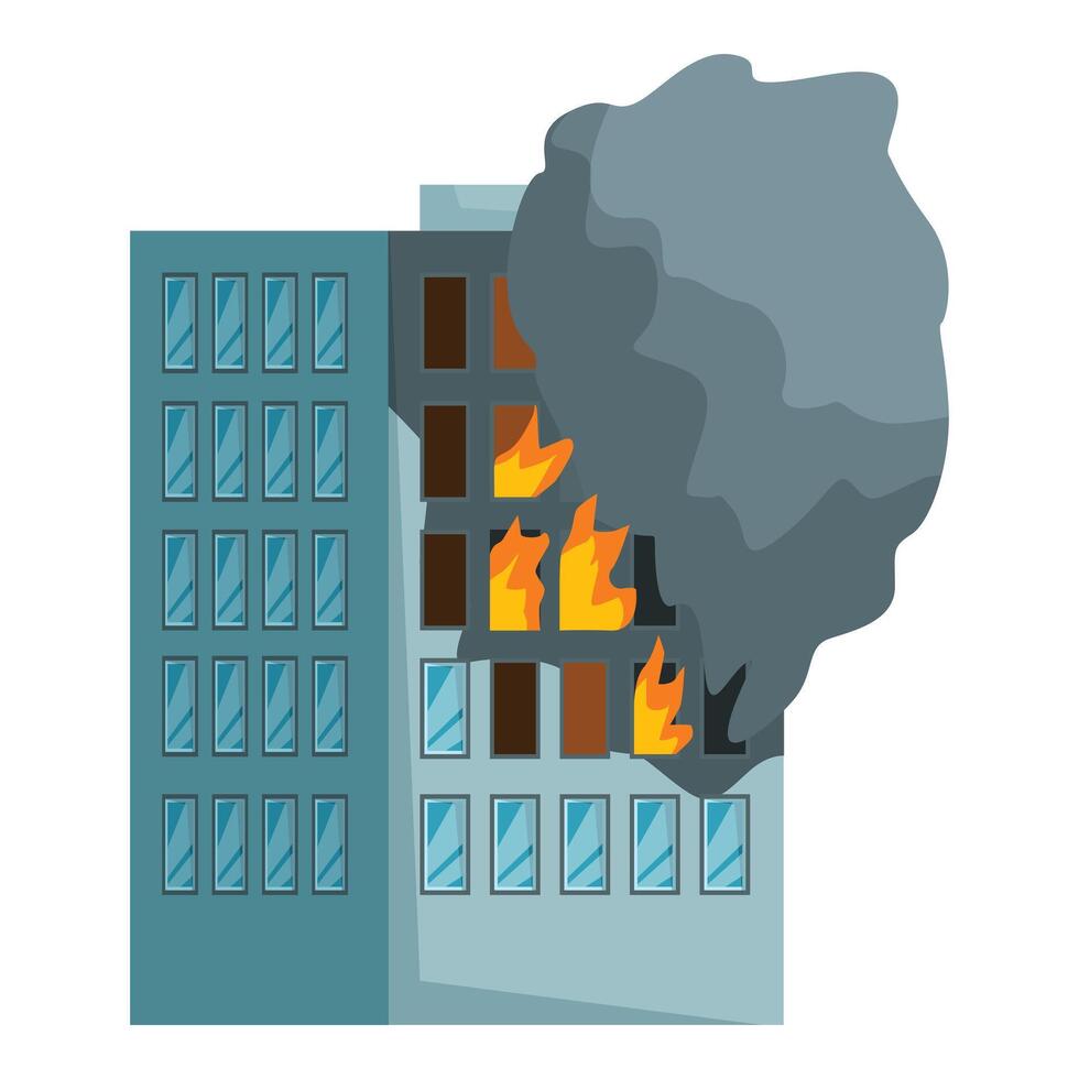 Burning building emitting black smoke with flames raging vector