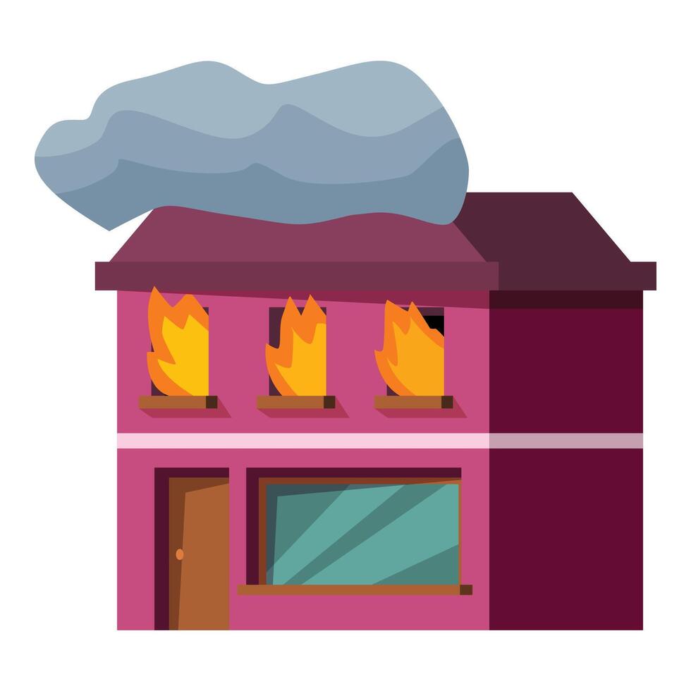 Two story house burning with smoke coming from roof vector