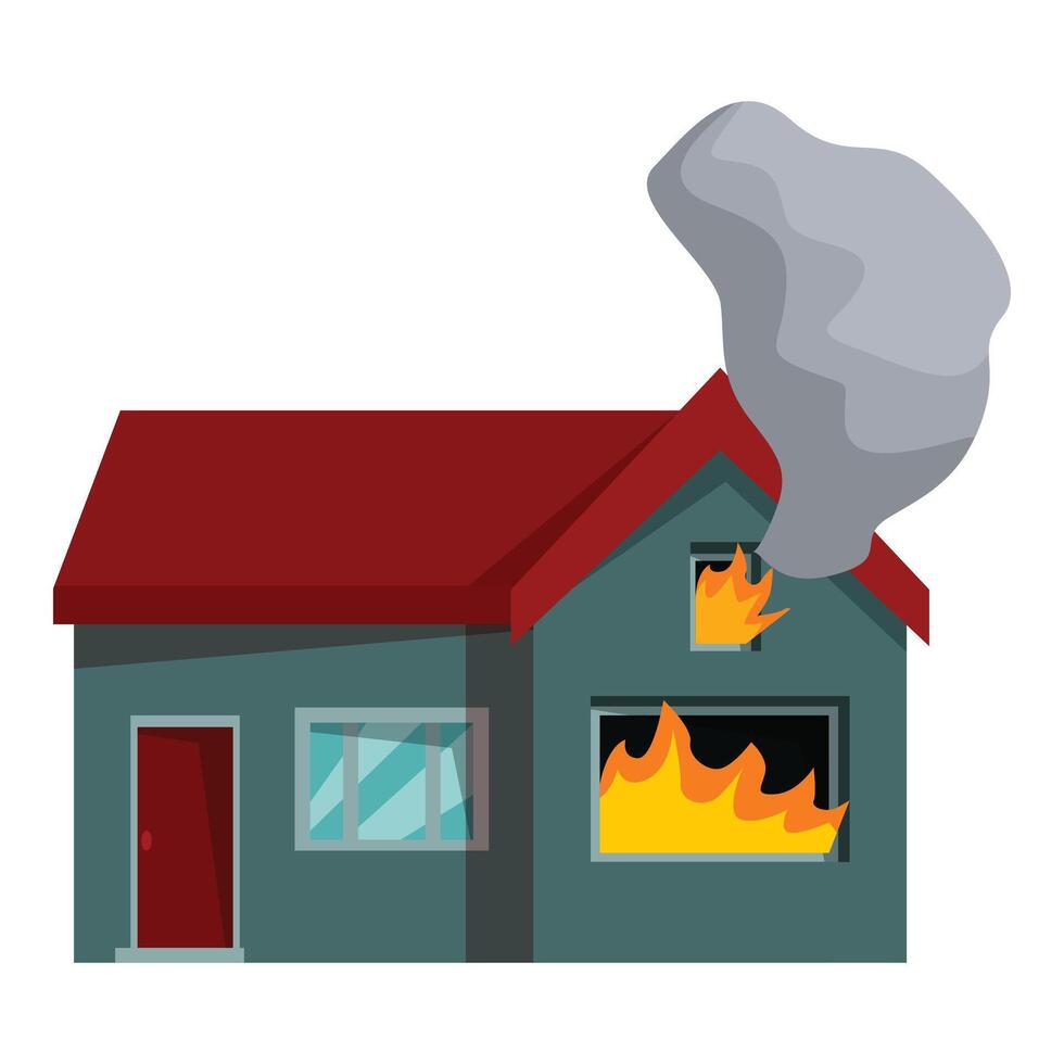 Burning house with smoke coming out of windows and roof vector