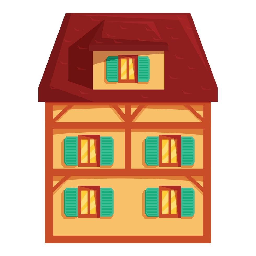 Traditional european half timbered house with attic and turquoise shutters vector