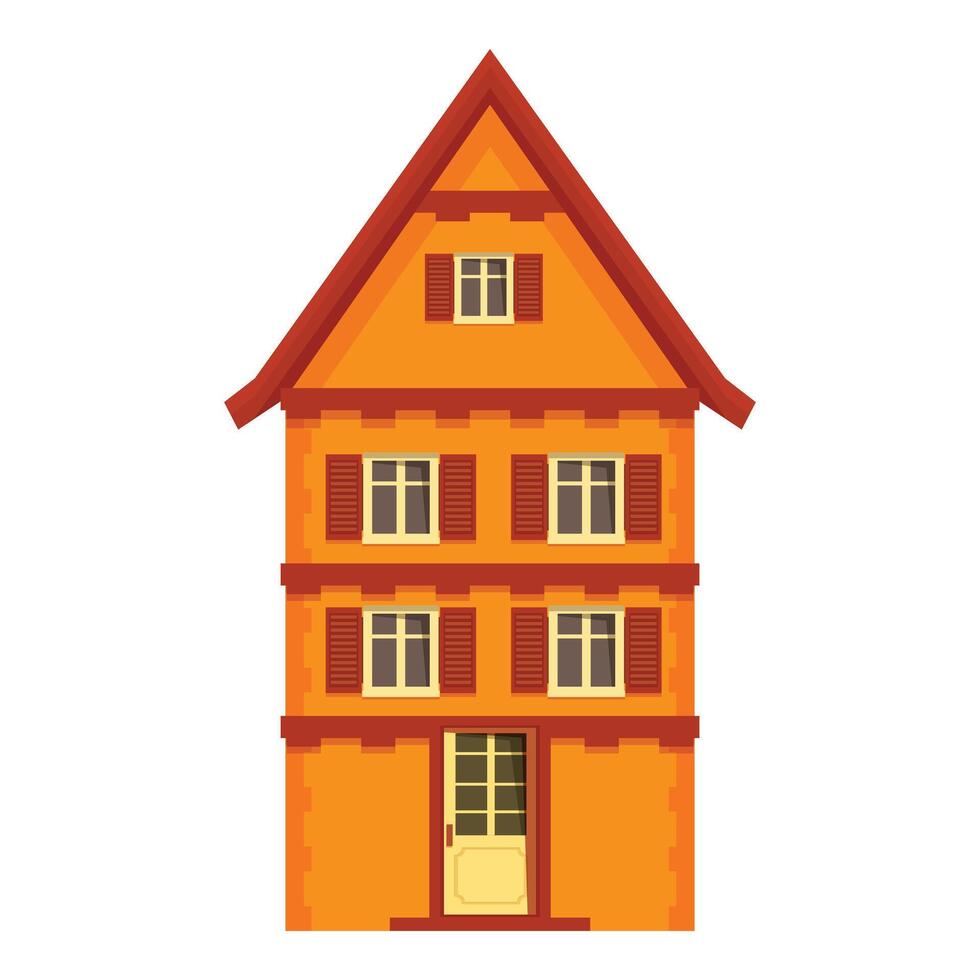 Traditional orange facade building with brown roof and shutters on white background vector