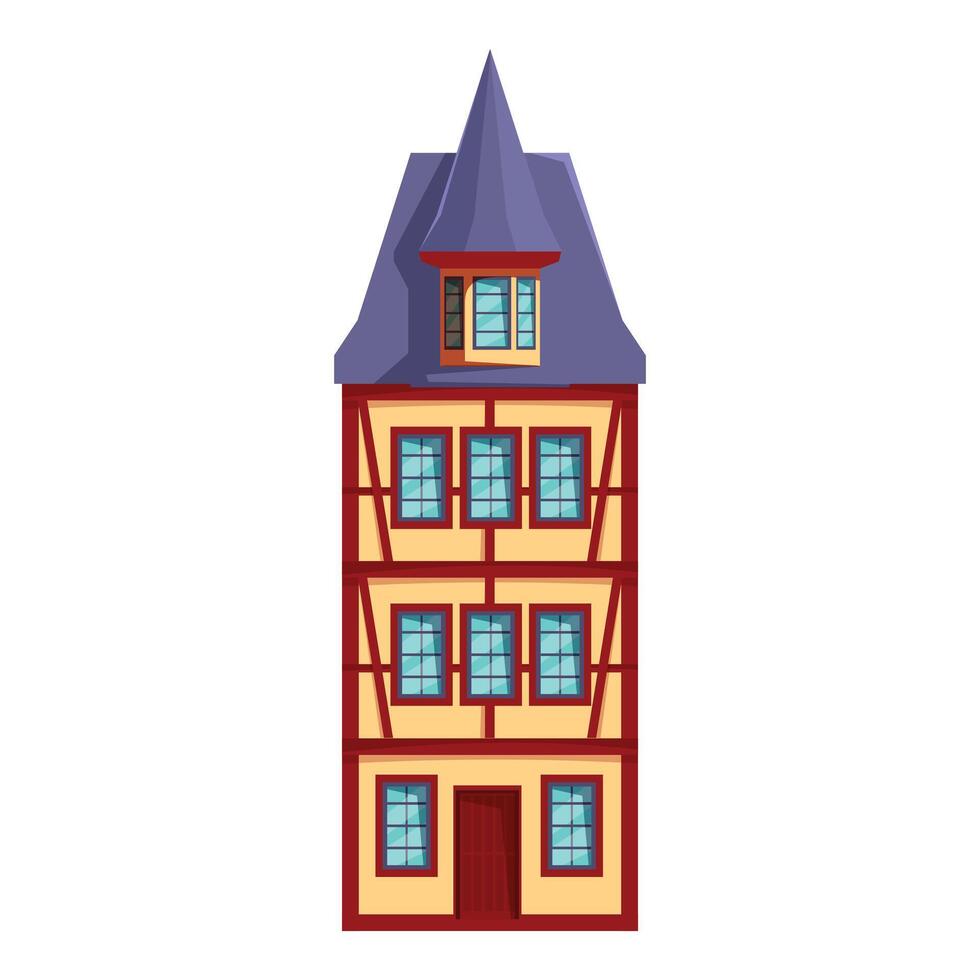 Tall european medieval building with attic and red roof vector