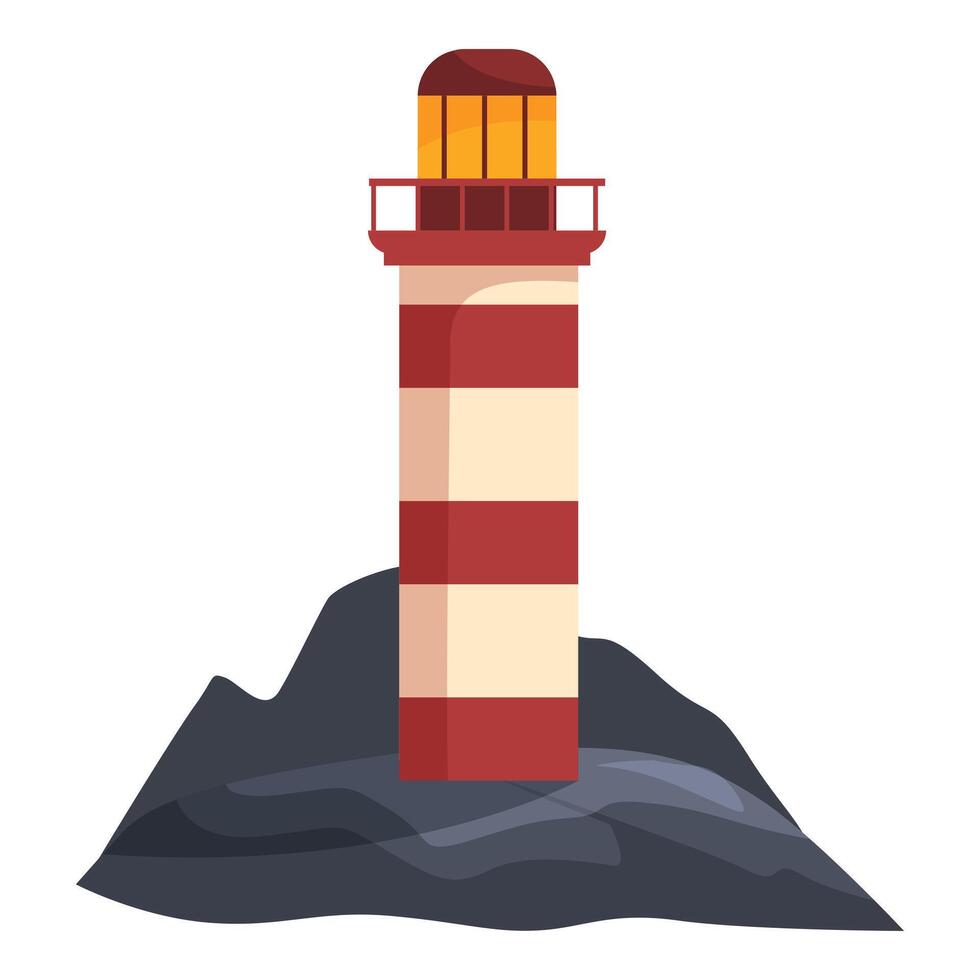 Tall lighthouse is standing on a rock, warning ships at sea vector