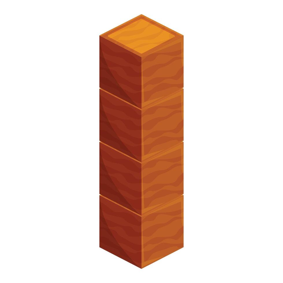 Wooden cubic tower standing tall on white background vector