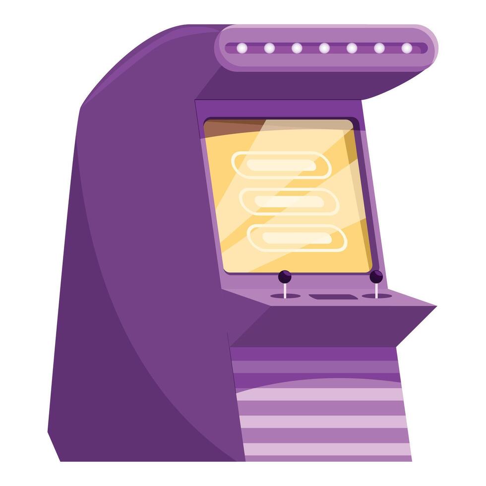 Purple arcade game standing with yellow screen displaying menu vector