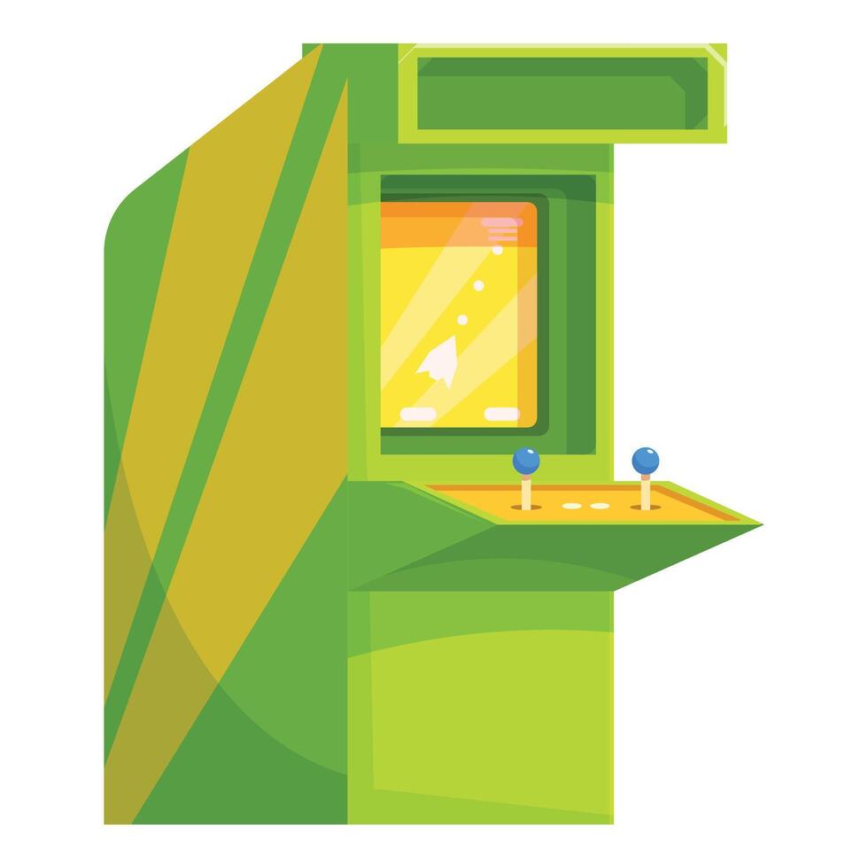 Green arcade game machine standing upright displaying game vector