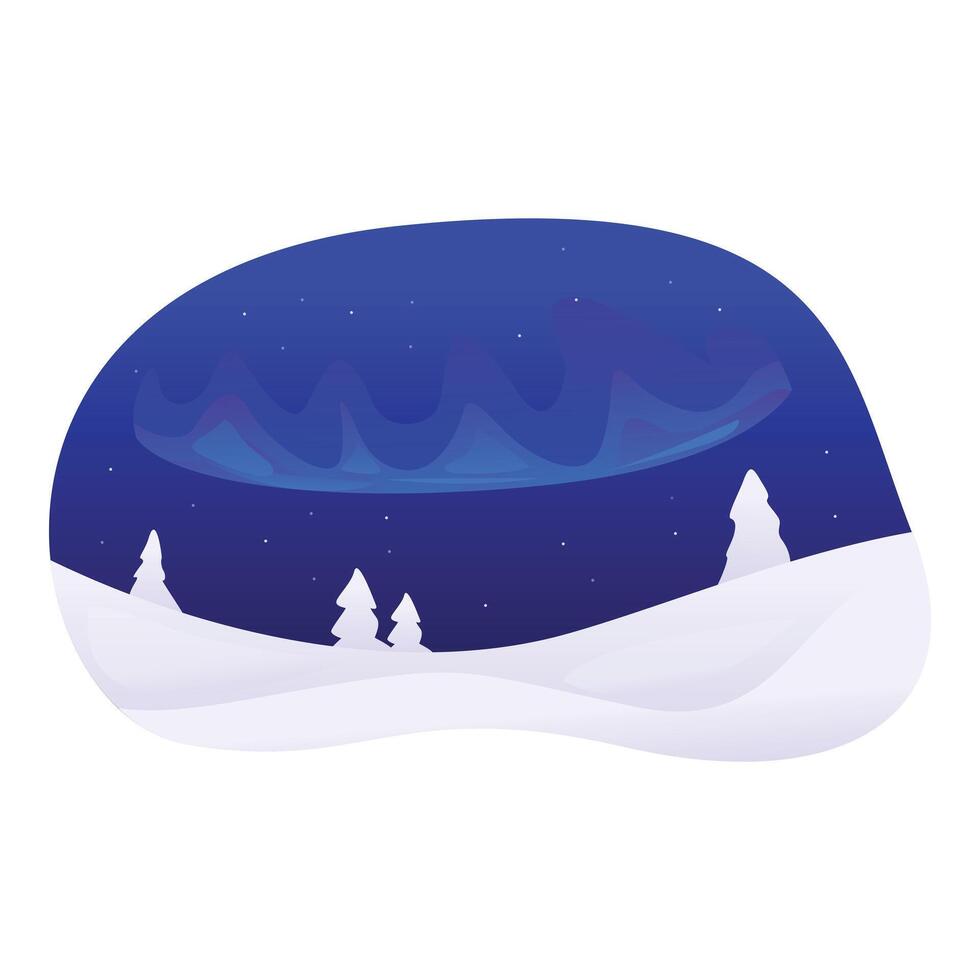 Aurora borealis shining over snowy landscape with pine trees vector