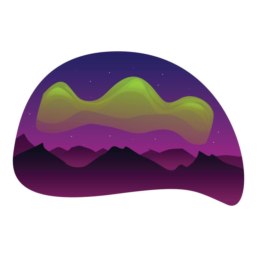 Green aurora borealis shining over mountains in the night sky vector