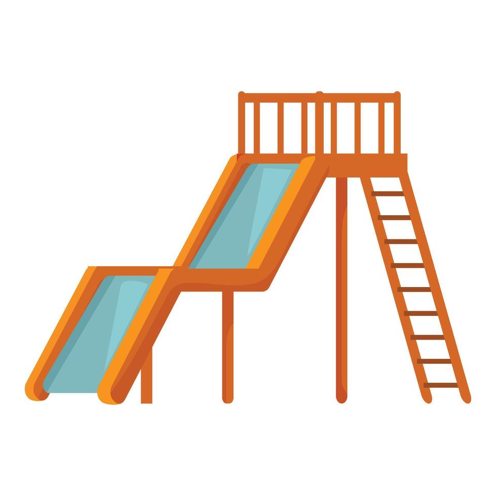 Double slide with wooden ladder leading to platform for children playing in the park vector