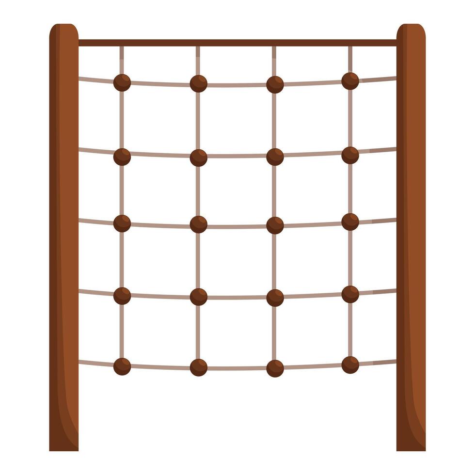 Rope climbing frame with wooden pillars standing on white background vector