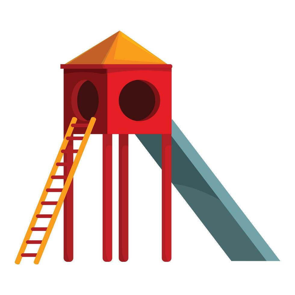 Red and yellow playground structure with slide and ladder vector