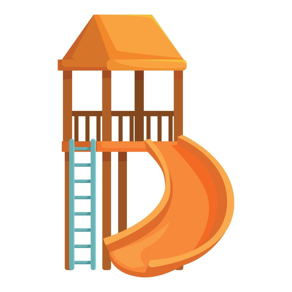 Orange playground slide with wooden ladder and roof vector