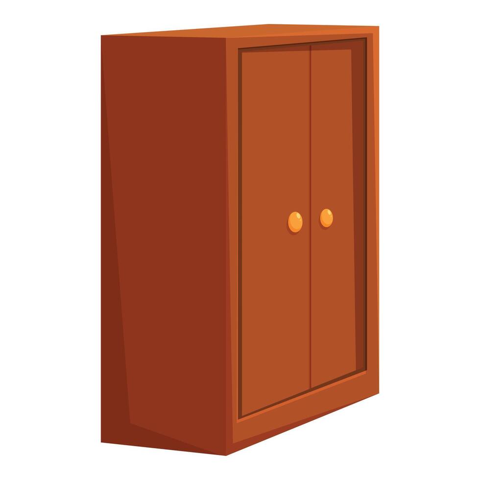 Brown wooden wardrobe standing closed with golden handles vector