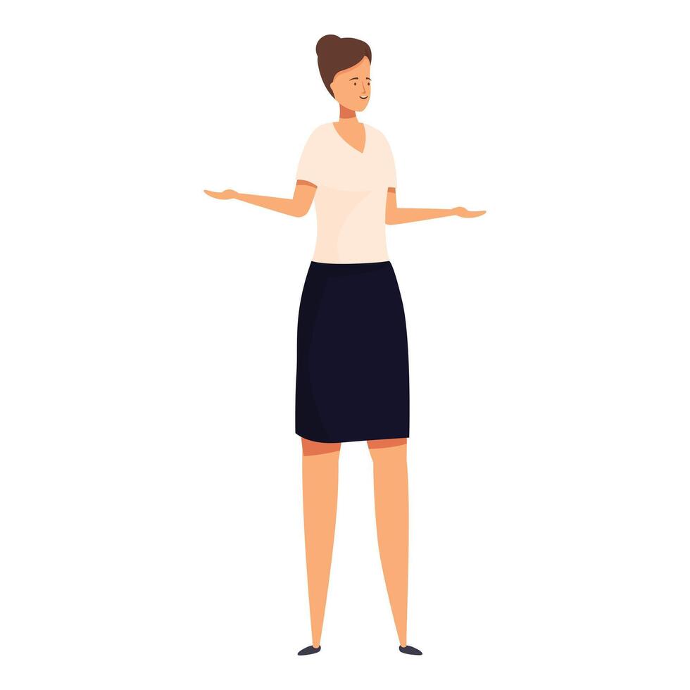 Smiling businesswoman showing something with open hands on white background vector