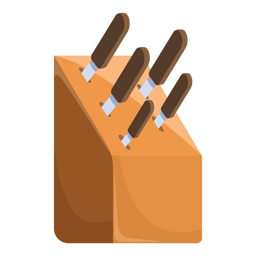 Wooden knife block holding five knives is storing them safely vector