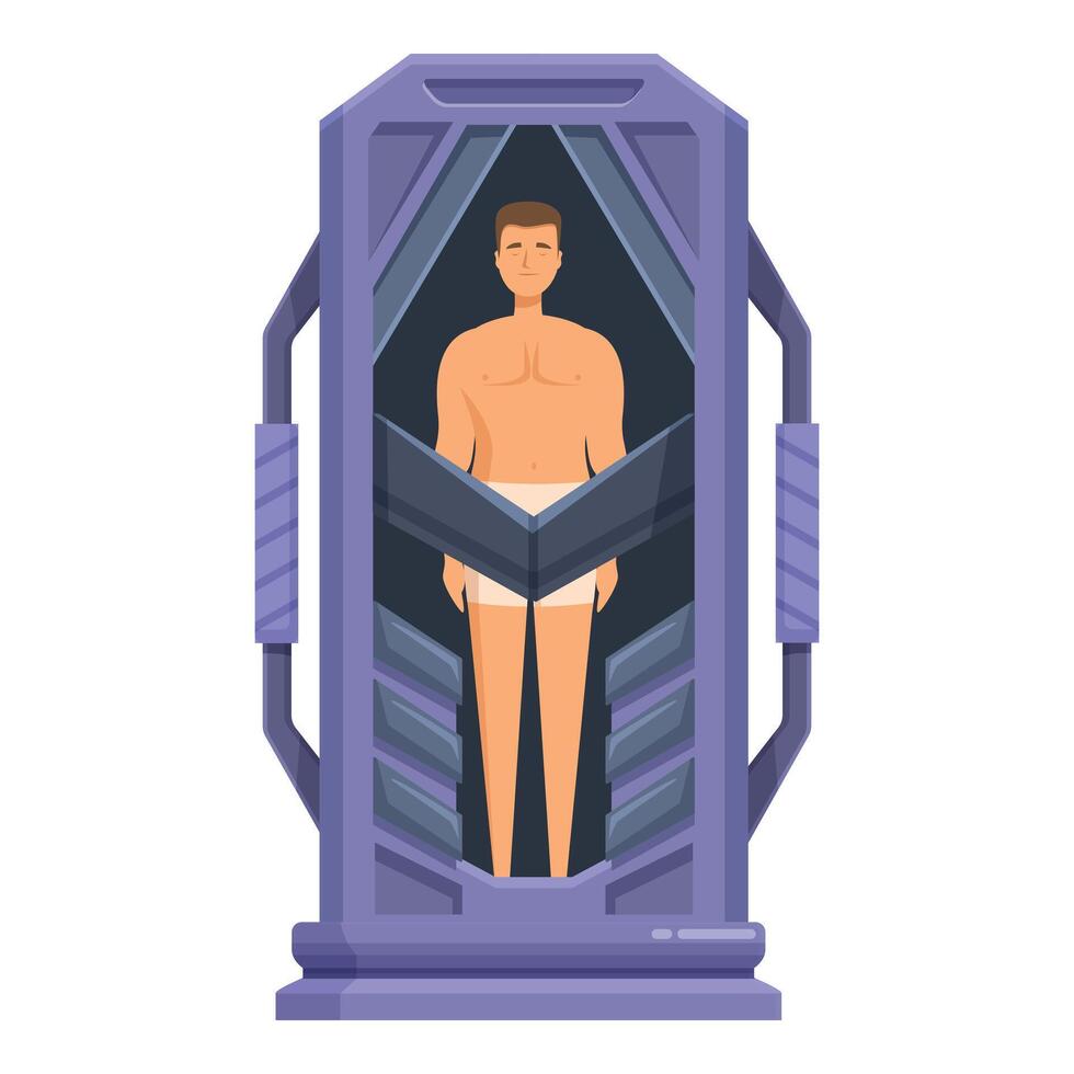 Man standing inside cryogenic chamber being frozen vector