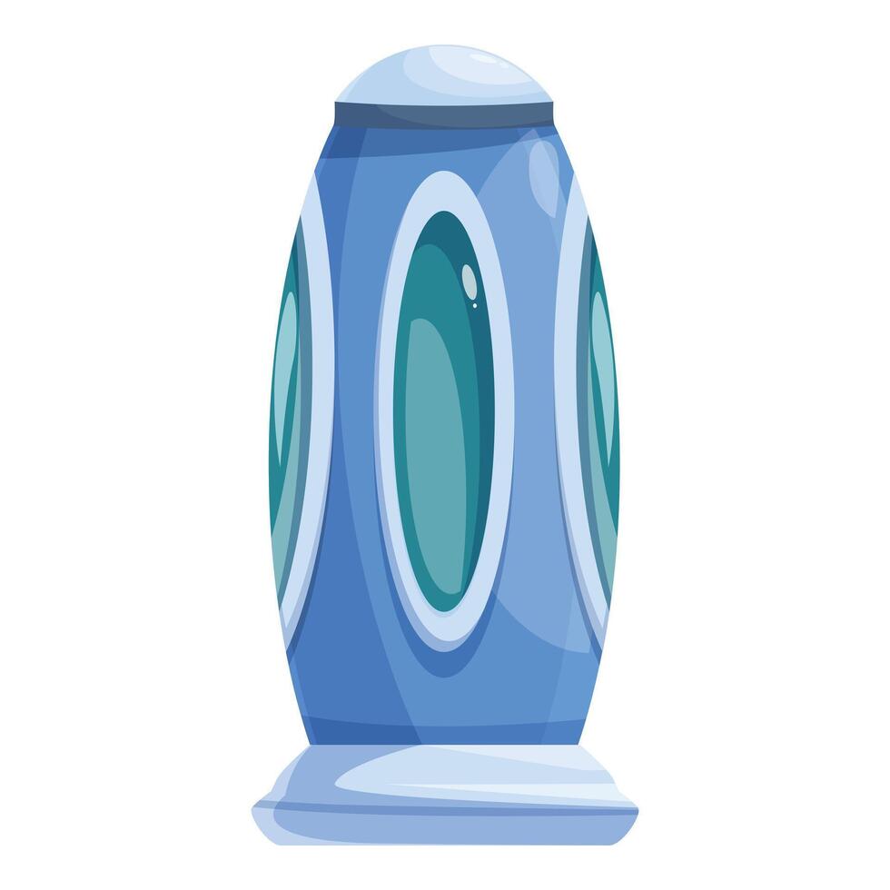 Futuristic blue spaceship standing on launchpad vector