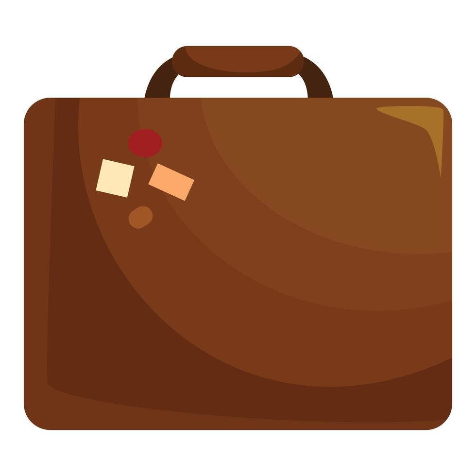 Brown suitcase covered with stickers showing travel memories vector
