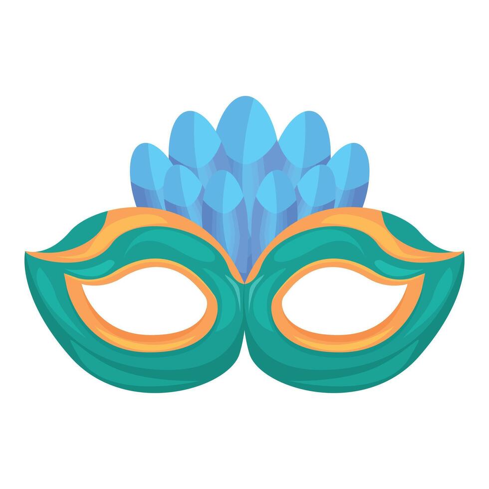 Green carnival mask with blue feathers is smiling and having fun vector