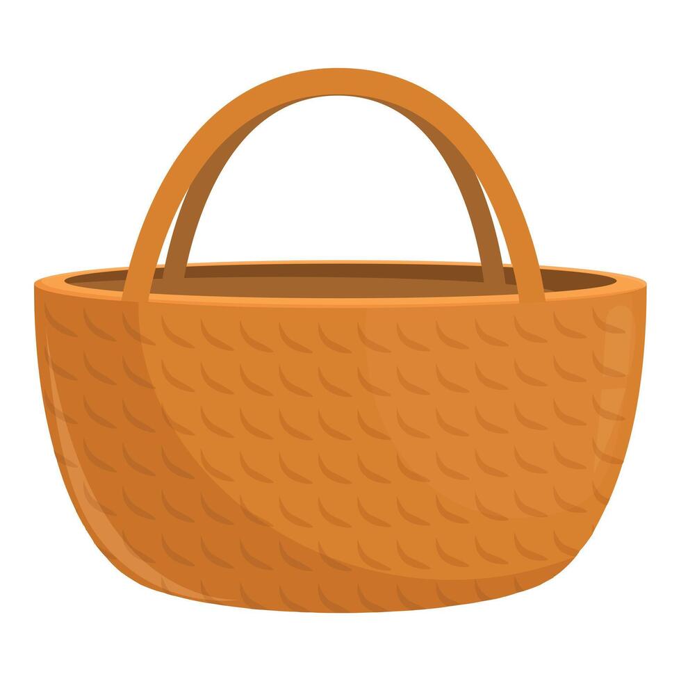 Empty wicker basket standing up with handle vector