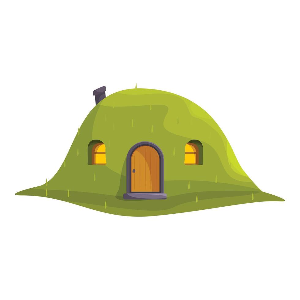 Little green hill house with glowing windows standing on a hilltop vector