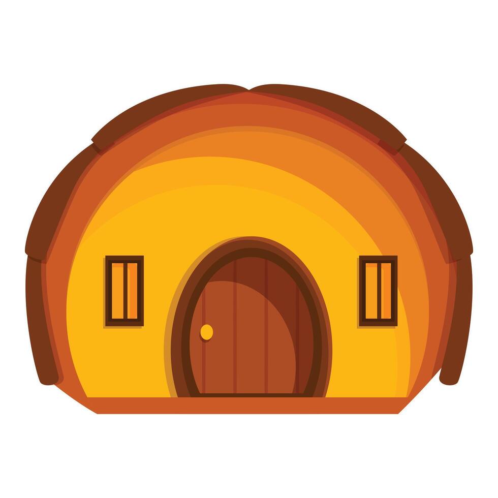 Small yellow hut with round door and two windows vector