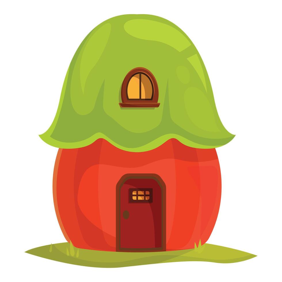 Red fantasy house with green roof standing on grass vector