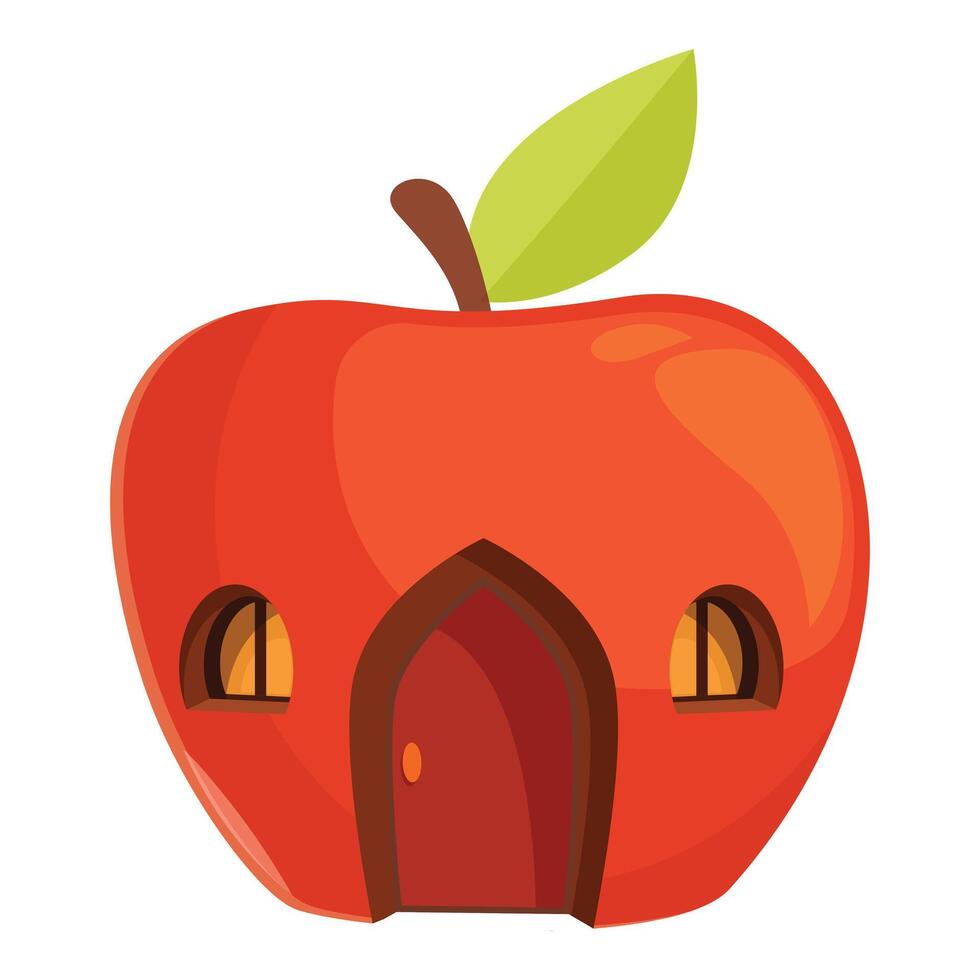 Fairytale red apple house with glowing windows standing on white background vector