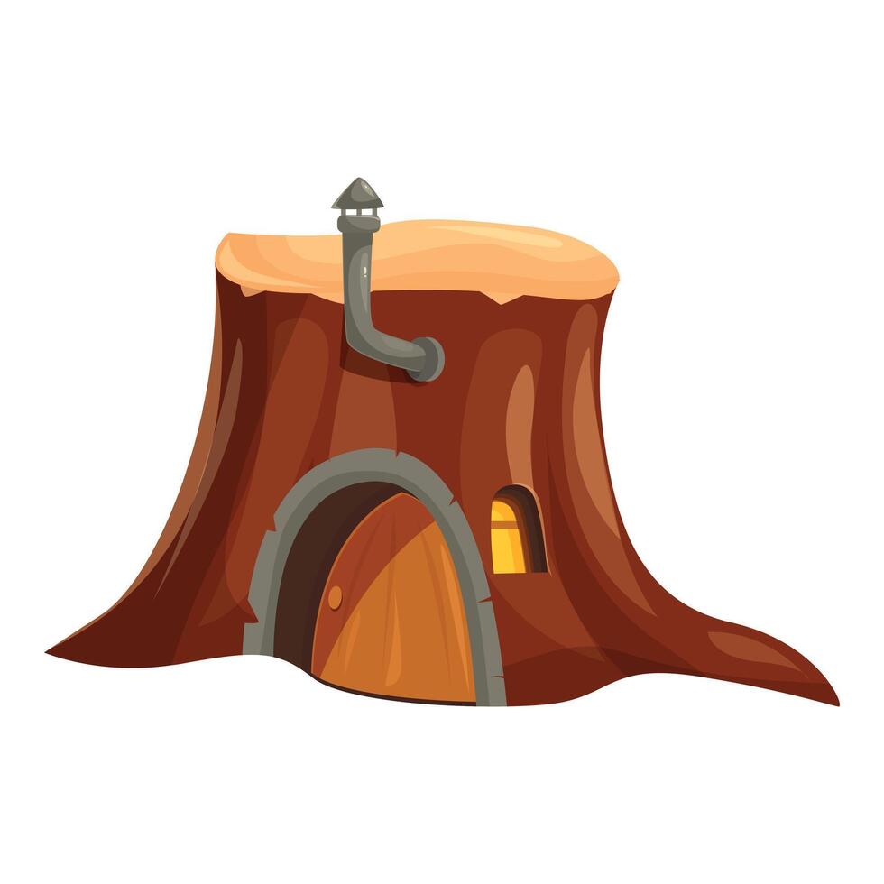 Cozy fantasy house inside giant tree trunk with round door and chimney vector