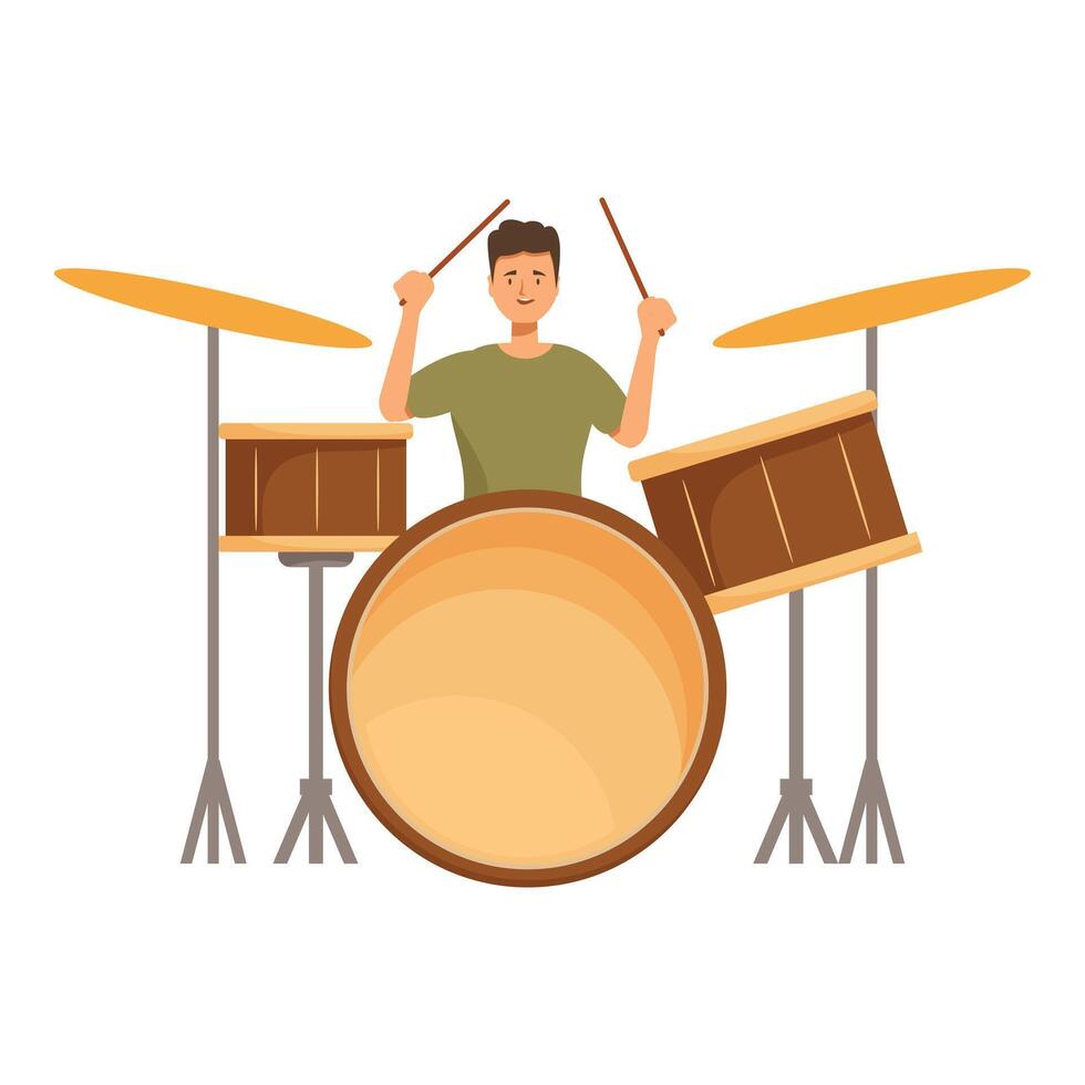 Drummer playing drums with drumsticks on white background vector