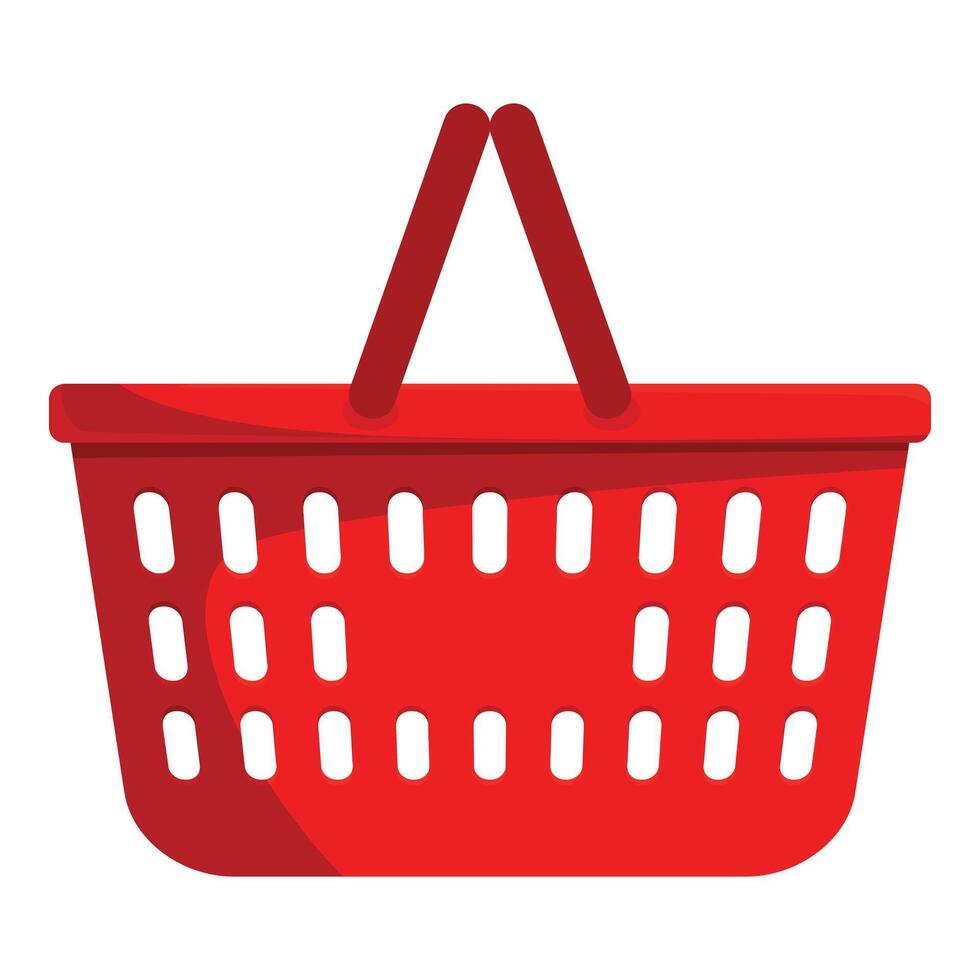 Red empty shopping basket standing on white background vector
