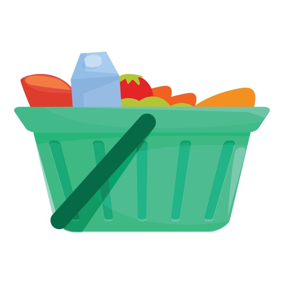 Green shopping basket full of food and drink groceries being carried vector