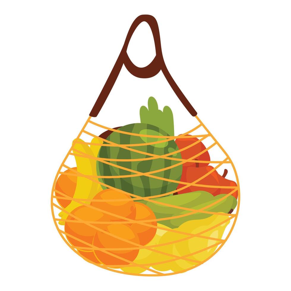 String bag full of fresh fruits and vegetables for healthy eating vector