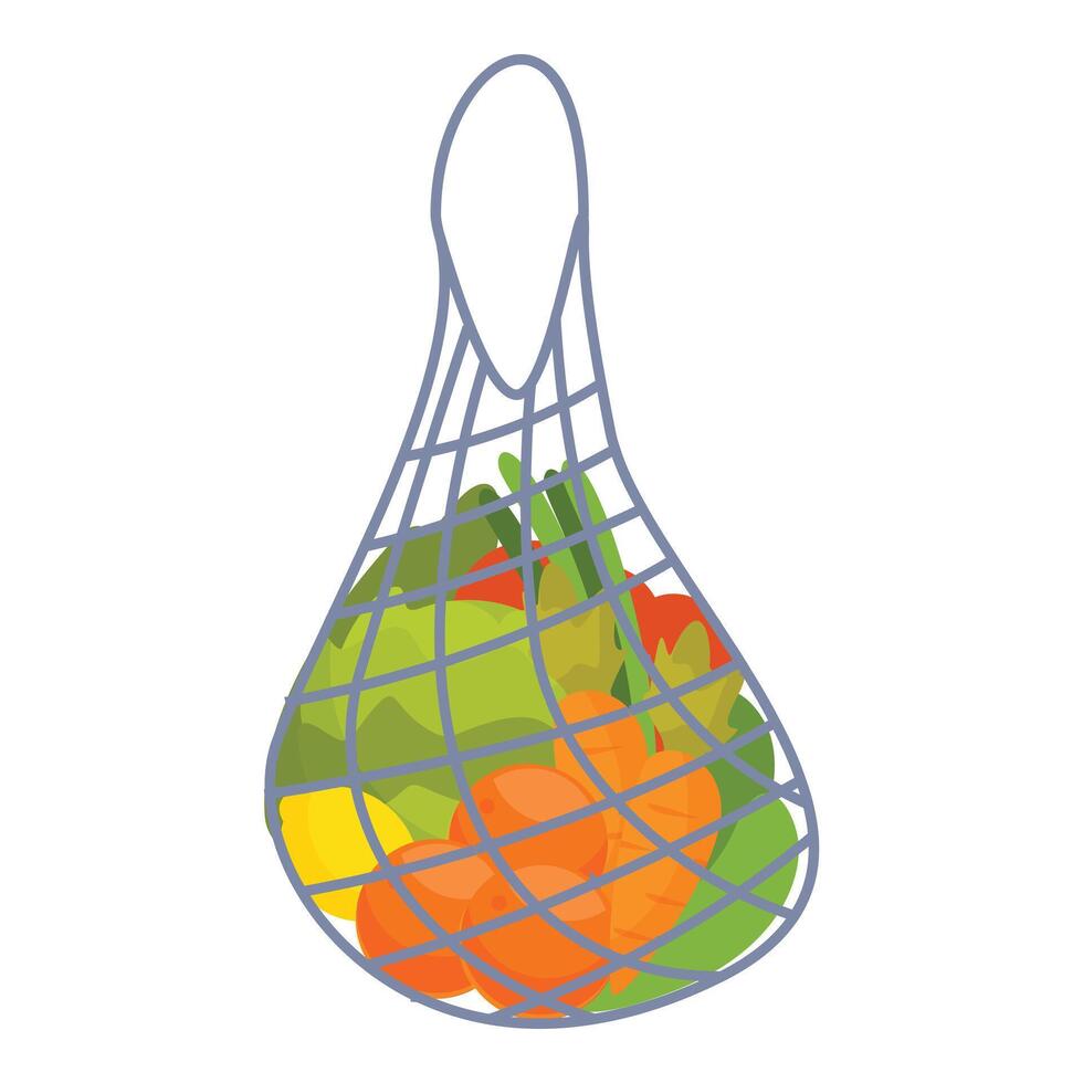 Reusable mesh bag filled with fresh fruits and vegetables vector