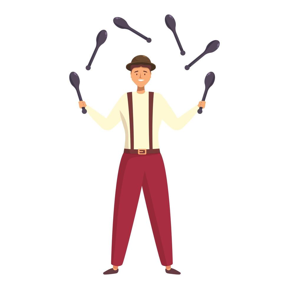 Circus artist juggling with several clubs on white background vector