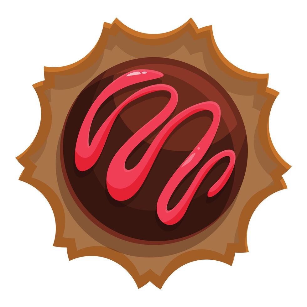 Chocolate candy with pink topping is lying on a decorative stand vector