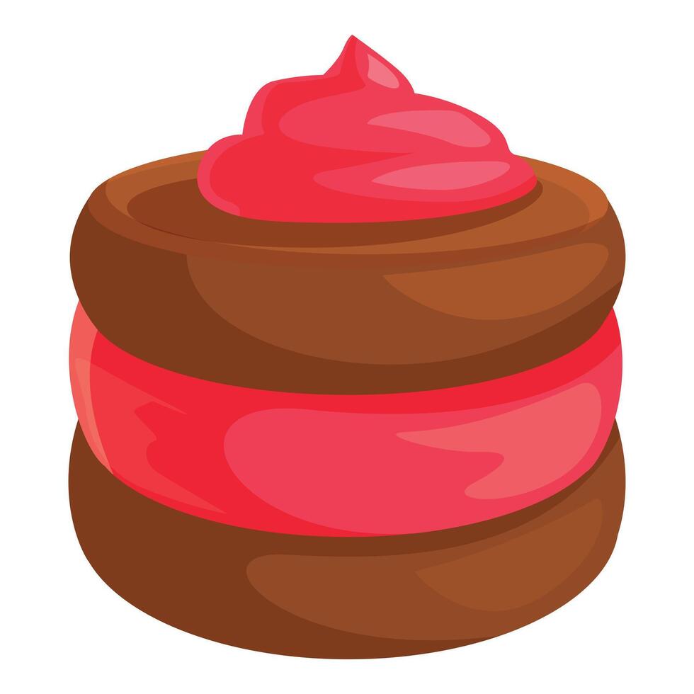 Delicious chocolate cake with strawberry cream filling and topping vector
