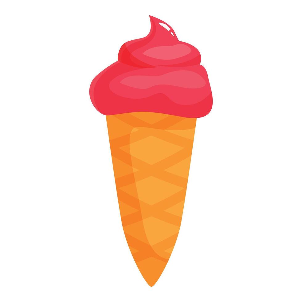 Delicious strawberry ice cream cone standing upright on white background vector
