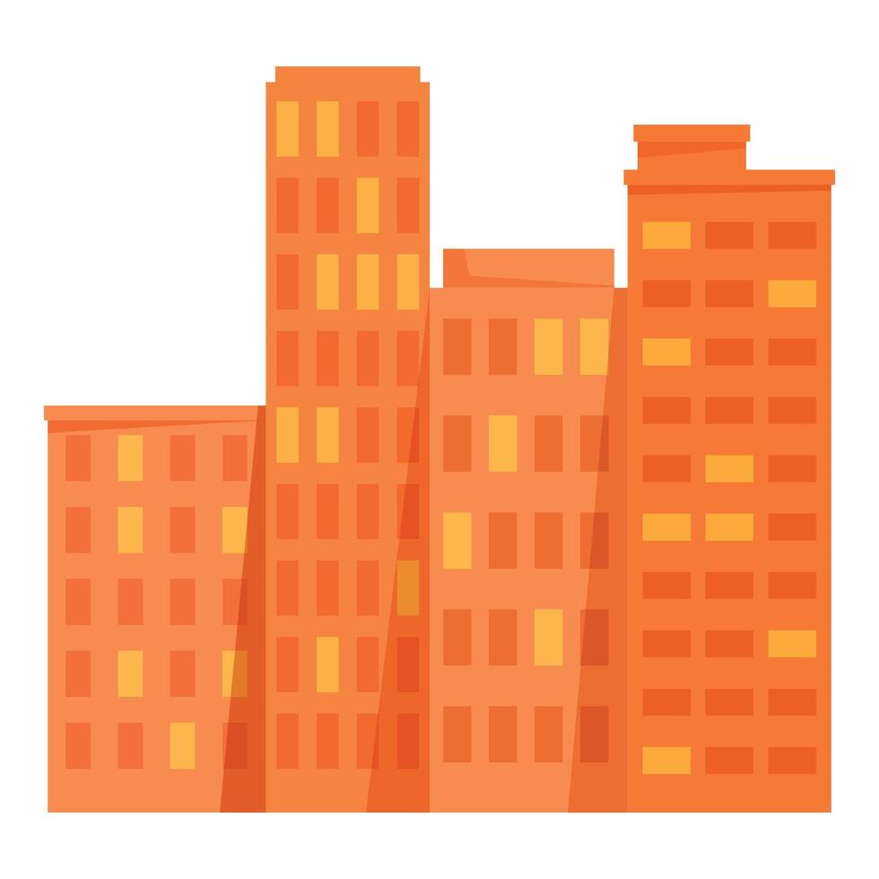 Orange cityscape with many buildings having illuminated windows vector