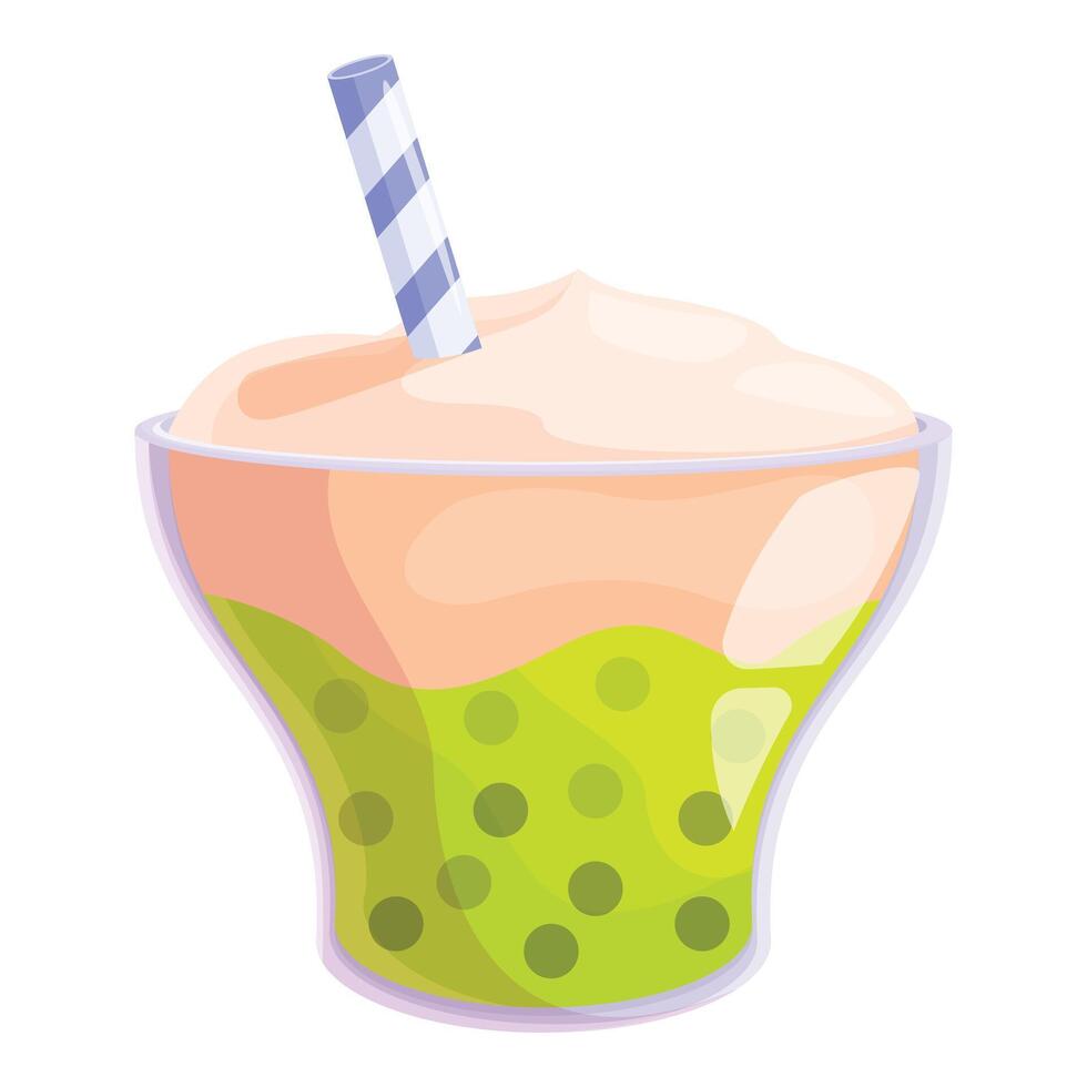 Green bubble tea with whipped cream and drinking straw is waiting for you vector