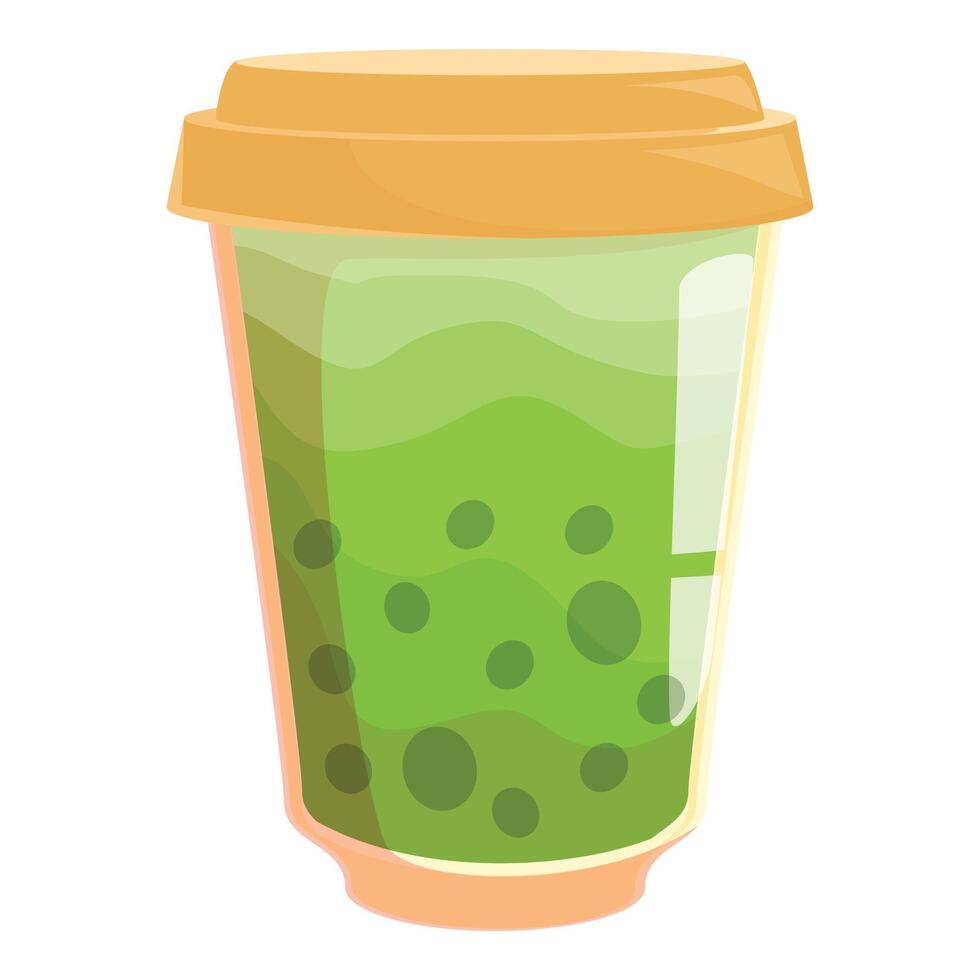 Green matcha latte with tapioca balls in a plastic cup with a lid vector