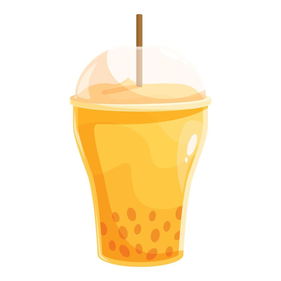 Refreshing bubble tea in a plastic cup with tapioca balls vector
