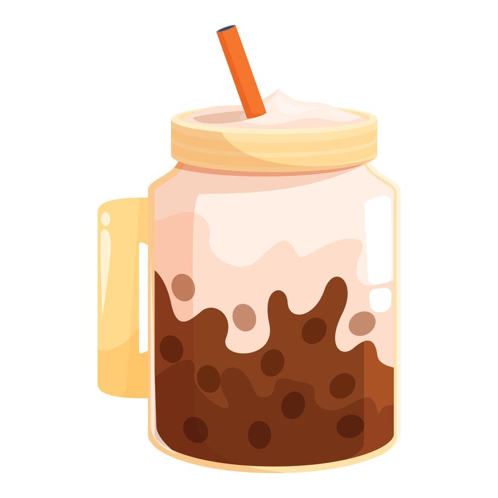 Bubble tea in glass jar with whipped cream and straw being served vector