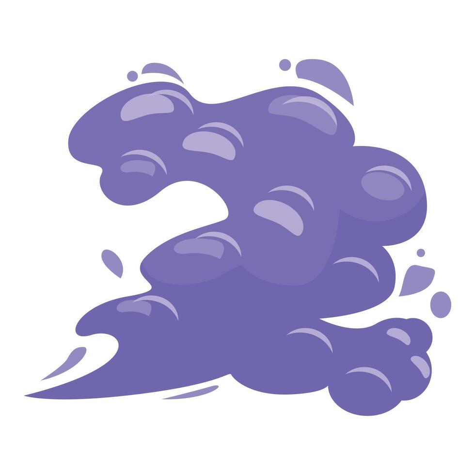 Purple cartoon cloud is floating and blowing steam vector