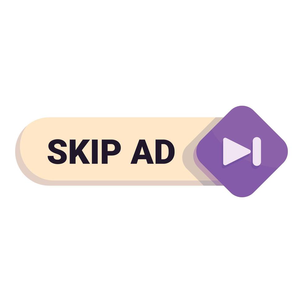 Skip ad button allowing user to skip advertisement vector