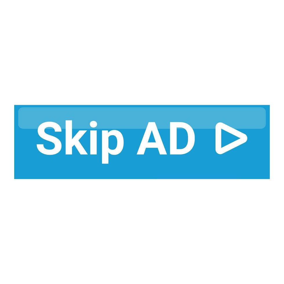 Blue skip ad button inviting user to skip advertisement vector