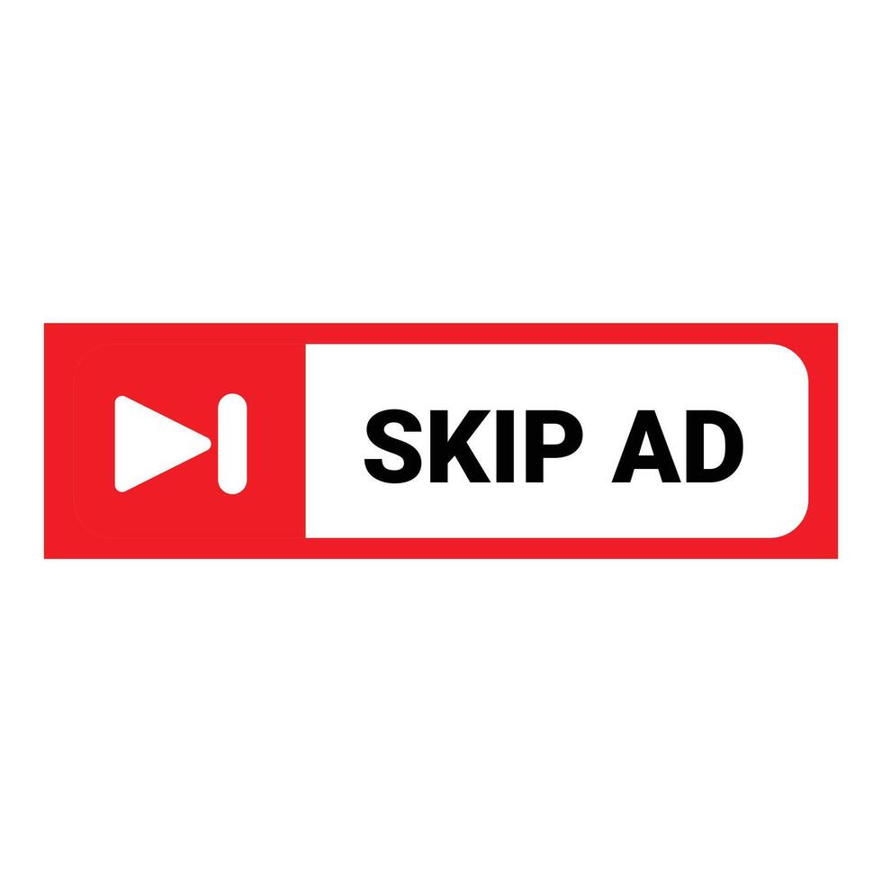 Red skip ad button with arrow showing online choice vector