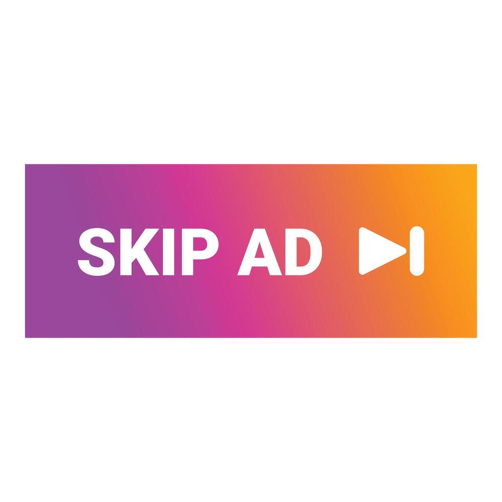 Skip ad button with gradient from purple to orange is displaying skip ad sign vector